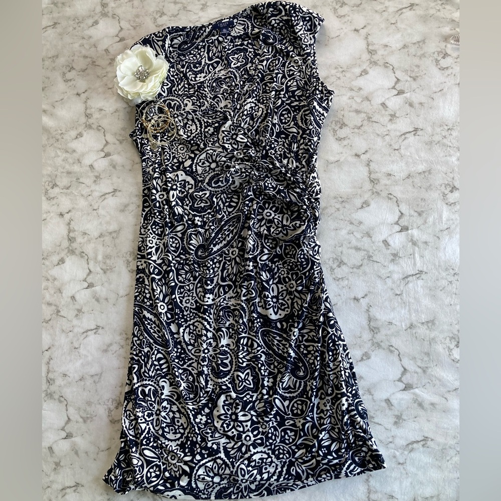 Navy and white slip on sleeveless dress XL
